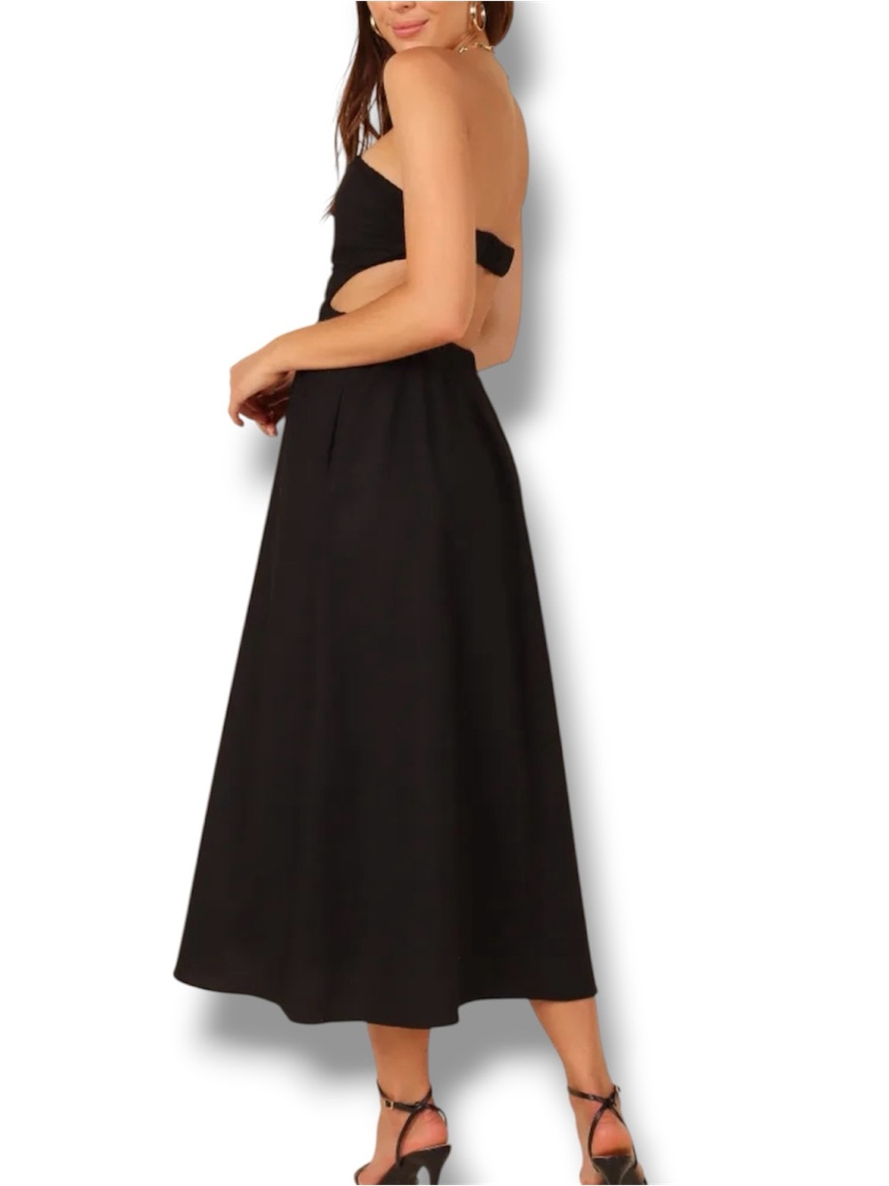 Petal & Pup EUC Pamela Black Minimalist Cutout Midi Dress, Size L, Pocketed - Picture 6 of 7